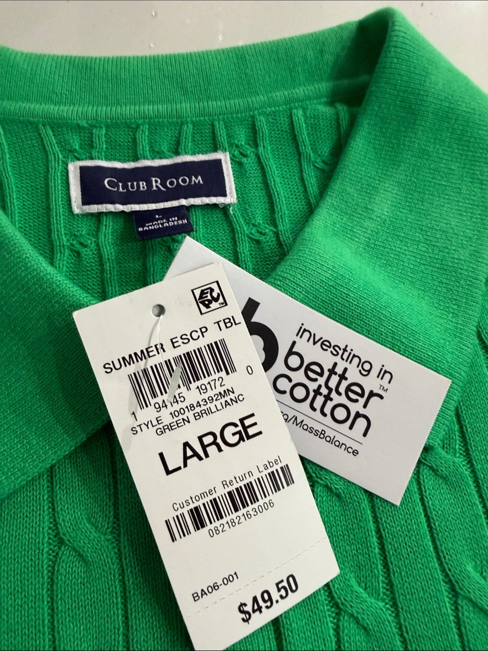 Club Room Bright Green Cable-Knit Polo Sweater - Picture 2 of 4